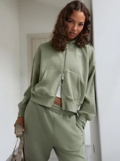 Loungewear|Hoody's En Sweatshirts|self. - Jack met capuchon en ritssluiting Grijs-groen