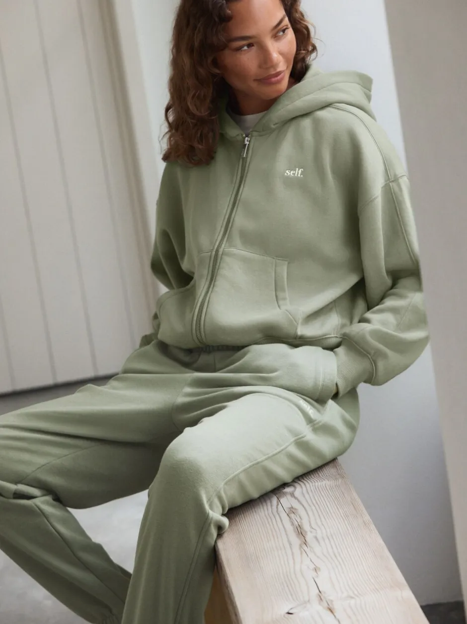 Loungewear|Hoody's En Sweatshirts|self. - Jack met capuchon en ritssluiting Grijs-groen