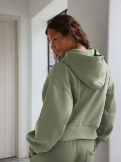 Loungewear|Hoody's En Sweatshirts|self. - Jack met capuchon en ritssluiting Grijs-groen