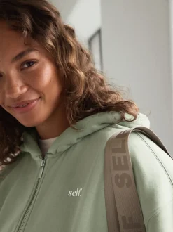 Loungewear|Hoody's En Sweatshirts|self. - Jack met capuchon en ritssluiting Grijs-groen