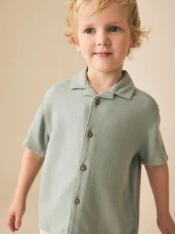 Shirts*Next - Overhemd van linnenmix met korte mouwen en reverskraag (3mnd-7jr) Grijs-groen