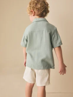 Shirts*Next - Overhemd van linnenmix met korte mouwen en reverskraag (3mnd-7jr) Grijs-groen