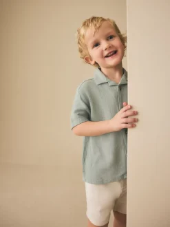 Shirts*Next - Overhemd van linnenmix met korte mouwen en reverskraag (3mnd-7jr) Grijs-groen