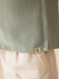 Shirts*Next - Overhemd van linnenmix met korte mouwen en reverskraag (3mnd-7jr) Grijs-groen