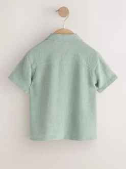 Shirts*Next - Overhemd van linnenmix met korte mouwen en reverskraag (3mnd-7jr) Grijs-groen