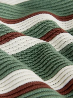 Gebreide Kleding|Poloshirts|Next Grijs-groen - Regular Fit Long Sleeve Stripe Zip Neck Knit Polo Shirt