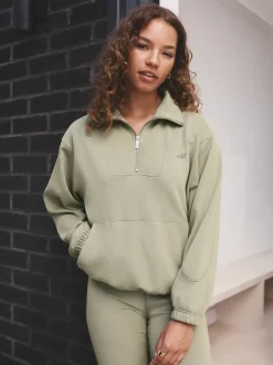 Hoody's En Sweatshirts|self. - Half Zip Modal Sweatshirt Grijs-groen