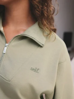 Hoody's En Sweatshirts|self. - Half Zip Modal Sweatshirt Grijs-groen