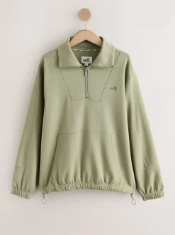 Hoody's En Sweatshirts|self. - Half Zip Modal Sweatshirt Grijs-groen