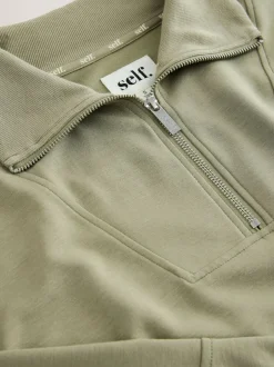 Hoody's En Sweatshirts|self. - Half Zip Modal Sweatshirt Grijs-groen