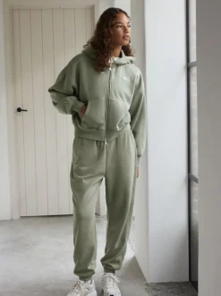 Leggings En Joggingbroeken|Loungewear|self. Grijs-groen - joggingbroek met boorden