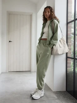 Leggings En Joggingbroeken|Loungewear|self. Grijs-groen - joggingbroek met boorden