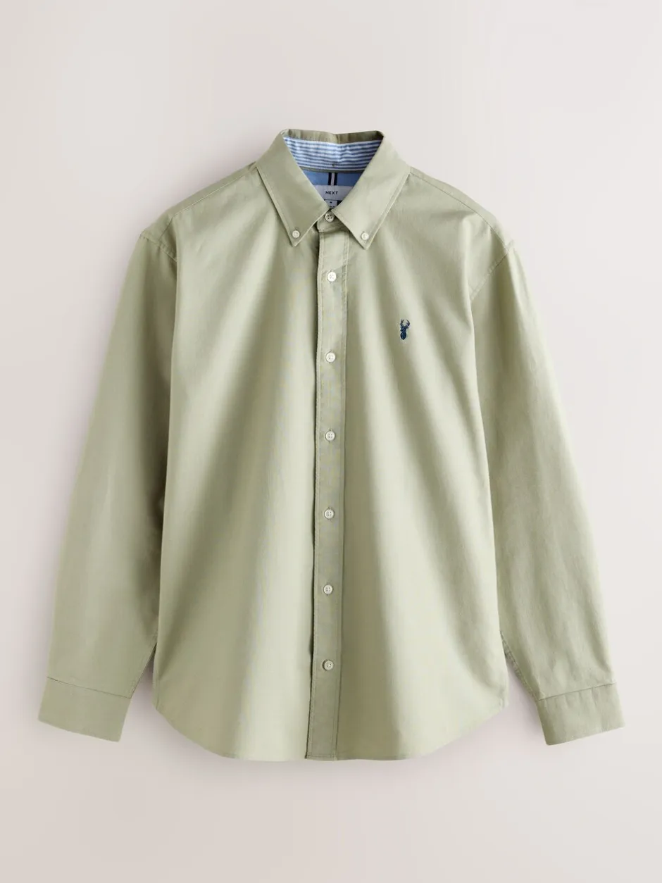 Formele Overhemden|Shirts*Next Grijs-groen - Slim Fit - Oxford-hemd met lange mouwen