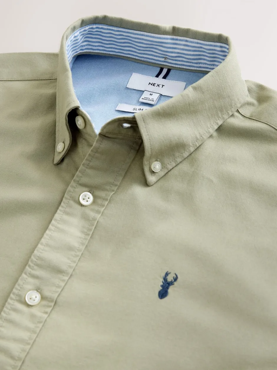 Formele Overhemden|Shirts*Next Grijs-groen - Slim Fit - Oxford-hemd met lange mouwen