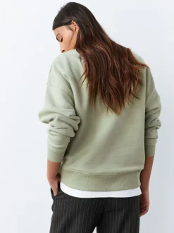 Hoody's En Sweatshirts*Next Grijs-groen - Supersoft Peached Essentials sweatshirt met ronde hals en naaddetail