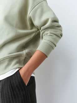 Hoody's En Sweatshirts*Next Grijs-groen - Supersoft Peached Essentials sweatshirt met ronde hals en naaddetail
