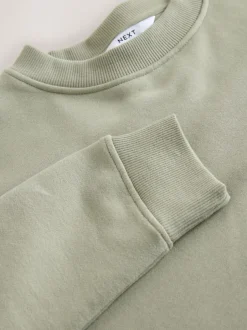 Hoody's En Sweatshirts*Next Grijs-groen - Supersoft Peached Essentials sweatshirt met ronde hals en naaddetail