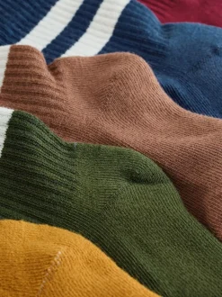 Sokken*Next Grijs/marineblauw - Set van 5 paar geribbelde sokken met verzacht voetbed, katoengehalte en gekleurde boorden