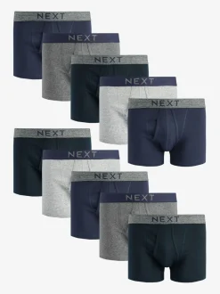 Ondergoed|Ondergoed*Next - Verpakking van 10 - A-frontboxershorts van 100% zuiver katoen Grijs/marineblauw