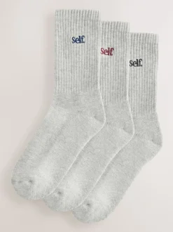 Sokken En Panty's*self. Grijs/marineblauw/paarsrood - zelf. 3 paar lounge enkelsokken met verzachte zool