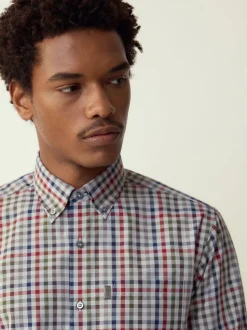 Shirts*Next Grijs/meerkleurig geruit - Eenvoudig te strijken Oxford-overhemd met knopen en standaard pasvorm