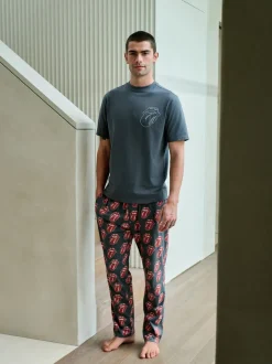 Pyjama's|Loungewear|Next Grijs/Rood - The Rolling Stones Short Sleeve Pyjamas Set