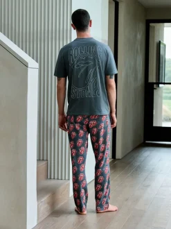 Pyjama's|Loungewear|Next Grijs/Rood - The Rolling Stones Short Sleeve Pyjamas Set