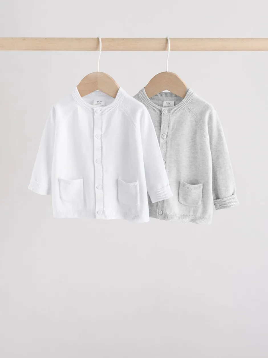 Truien En Breisels|Gebreide Kleding|Next Grijs/wit - Grijs en wit 2pk gebreid babyvestje