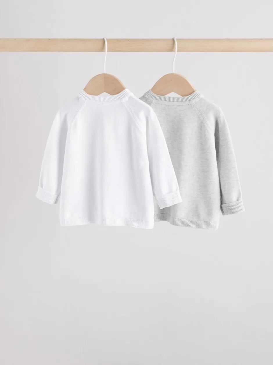 Truien En Breisels|Gebreide Kleding|Next Grijs/wit - Grijs en wit 2pk gebreid babyvestje