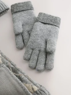 Mutsen, Handschoenen En Sjaals|Next Grijs/wit Argyle - Set van 3 -delige muts, sjaal en handschoenen (3-16jr)