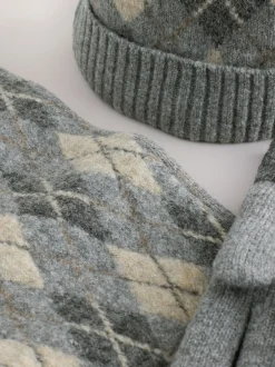 Mutsen, Handschoenen En Sjaals|Next Grijs/wit Argyle - Set van 3 -delige muts, sjaal en handschoenen (3-16jr)