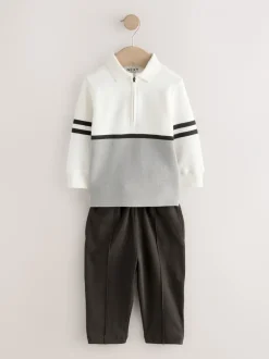 Tops|Joggingbroeken|Next - Set van poloshirt met lange mouwen en joggingbroek (3mnd-7jr) Grijs/witte rits