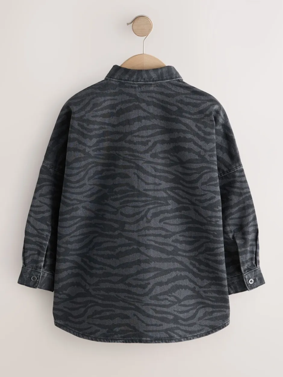 Overhemden En Blouses*Next Grijs/zwart - Zebra Animal Denim Overhemd (3-16jr)
