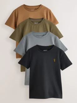 T-Shirts|Tops*Next Grijs/zwart/kakigroen/lichtbruin - T-shirts met korte mouwen en geborduurd rendier, verpakking van 4 (3-16jr)