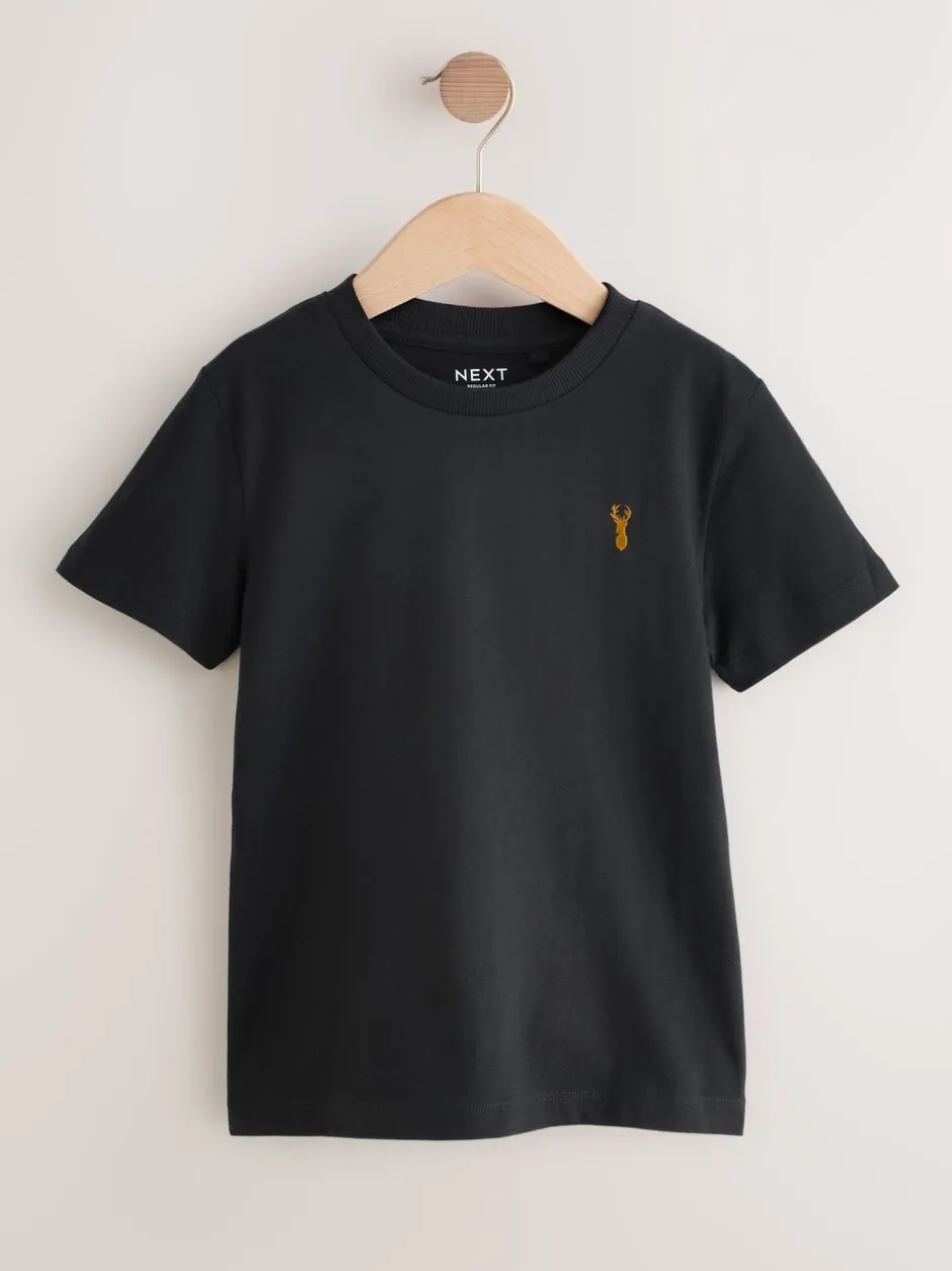T-Shirts|Tops*Next Grijs/zwart/kakigroen/lichtbruin - T-shirts met korte mouwen en geborduurd rendier, verpakking van 4 (3-16jr)