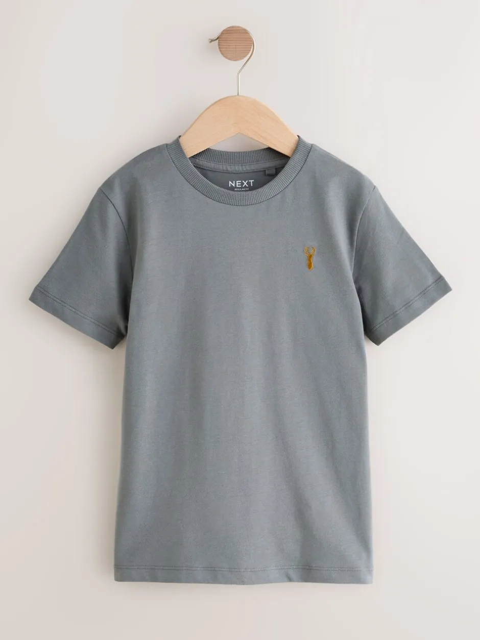 T-Shirts|Tops*Next Grijs/zwart/kakigroen/lichtbruin - T-shirts met korte mouwen en geborduurd rendier, verpakking van 4 (3-16jr)