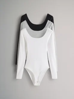 Tops En T-Shirts|The Set - 3 Pack Ribbed Long Sleeve Bodysuits Grijs/zwart/wit