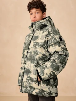 Jassen En Jacks|Next Grijze camouflageprint - Regenbestendige gewatteerde jas met microfleece voering (3-17jr)
