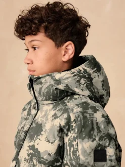 Jassen En Jacks|Next Grijze camouflageprint - Regenbestendige gewatteerde jas met microfleece voering (3-17jr)
