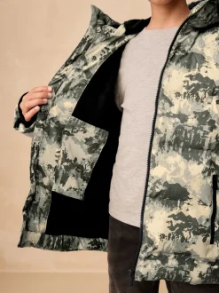 Jassen En Jacks|Next Grijze camouflageprint - Regenbestendige gewatteerde jas met microfleece voering (3-17jr)