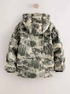 Jassen En Jacks|Next Grijze camouflageprint - Regenbestendige gewatteerde jas met microfleece voering (3-17jr)