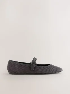 Lage Schoenen|Next - Forever Comfort Round Toe Buckle Detail Mary Jane Shoes Grijze corduroy
