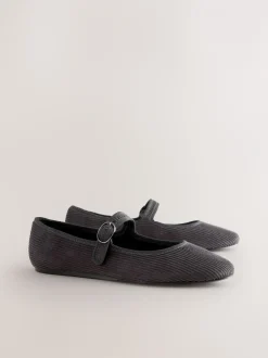 Lage Schoenen|Next - Forever Comfort Round Toe Buckle Detail Mary Jane Shoes Grijze corduroy