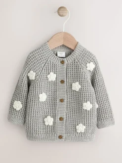 Gebreide Kleding|Next - Gebreid babyvest (0 mnd- 3 jr) Grijze gehaakte bloemen