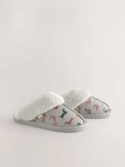 Pantoffels|Next Grijze tekkel - Suède pantoffelmuiltjes