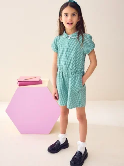 Jumpsuits En Playsuits|Next - Geruit schoolspeelpakje met rits aan de voorzijde en hoog aandeel katoen (3 - 14 jr) Groen