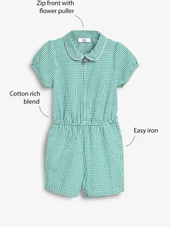 Jumpsuits En Playsuits|Next - Geruit schoolspeelpakje met rits aan de voorzijde en hoog aandeel katoen (3 - 14 jr) Groen