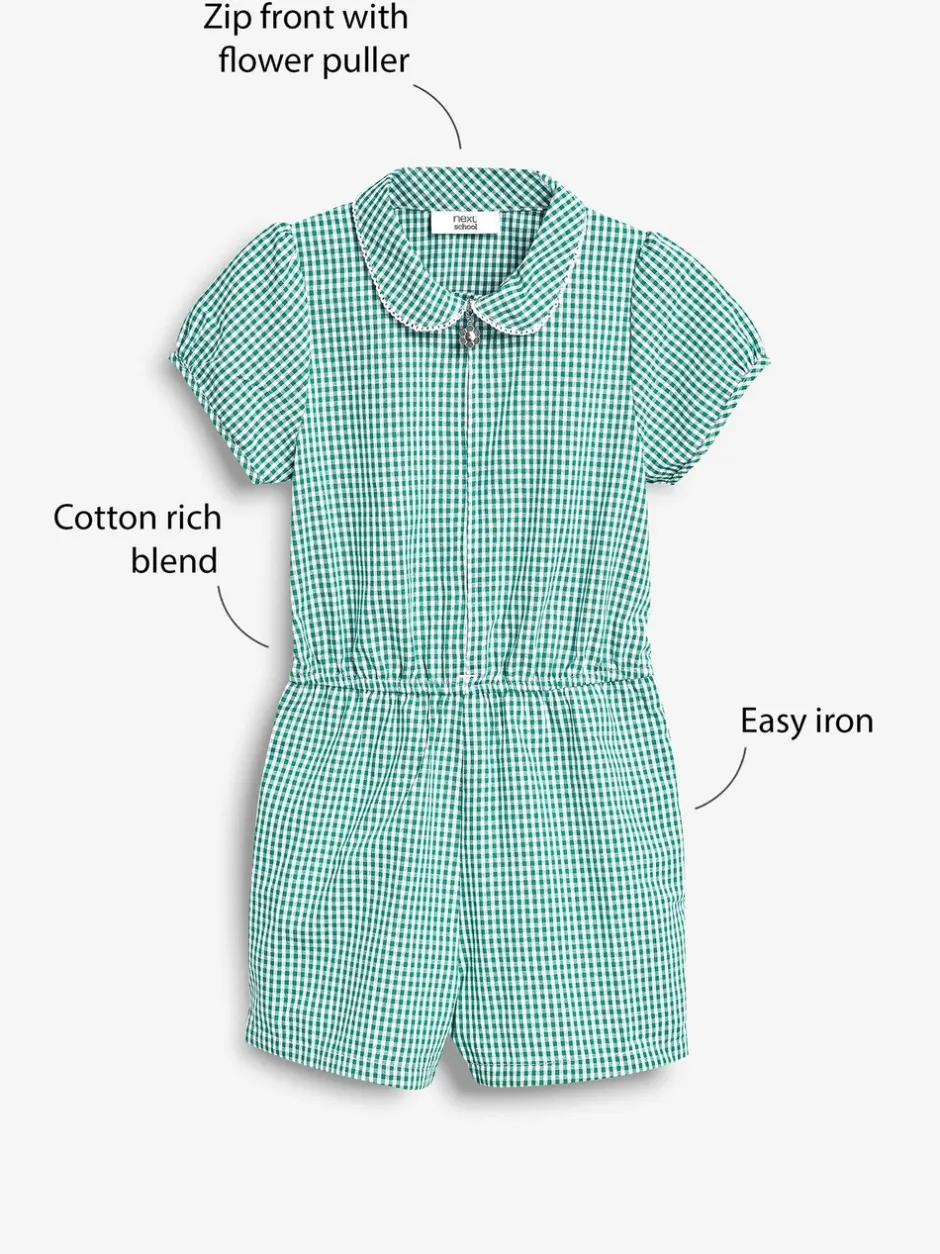 Jumpsuits En Playsuits|Next - Geruit schoolspeelpakje met rits aan de voorzijde en hoog aandeel katoen (3 - 14 jr) Groen