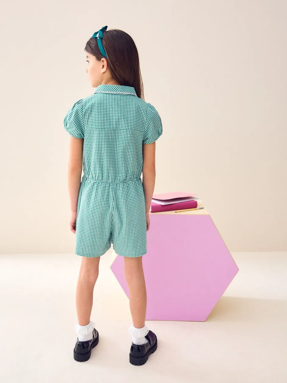 Jumpsuits En Playsuits|Next - Geruit schoolspeelpakje met rits aan de voorzijde en hoog aandeel katoen (3 - 14 jr) Groen