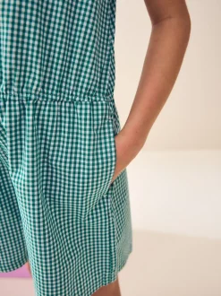 Jumpsuits En Playsuits|Next - Geruit schoolspeelpakje met rits aan de voorzijde en hoog aandeel katoen (3 - 14 jr) Groen